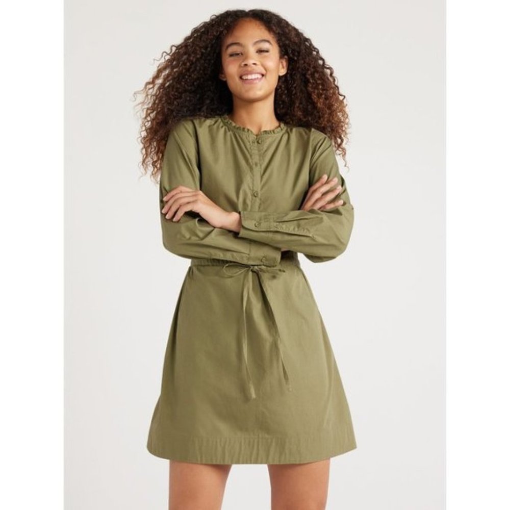 Free Assembly Women’s Ruffle Neck Mini Dress, Sizes XS-XXXL